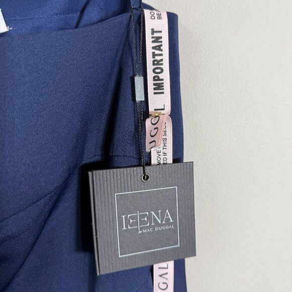 Ieena for Mac Duggal Bow One Shoulder A-Line Gown Womens 16 Navy Formal Slit NWT - Picture 11 of 16